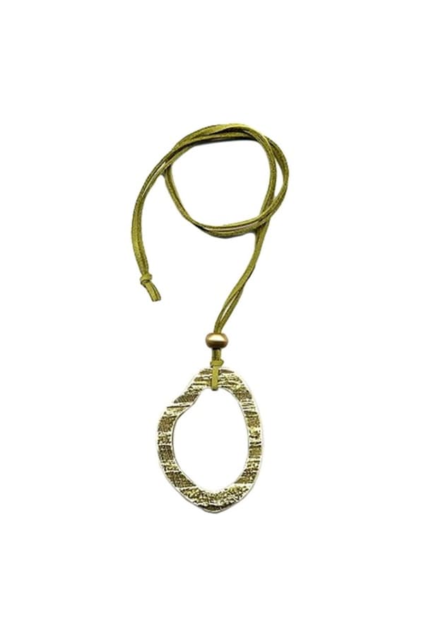 Necklace 75x55mm Tree Ring Plastic Olive Green Leather Strap Green 90cm Chain - GL07552