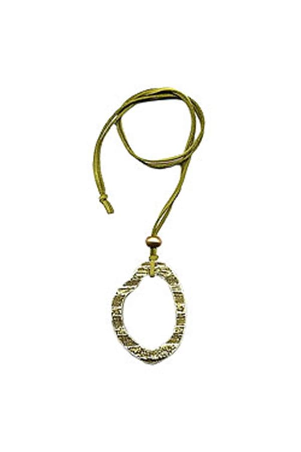 Necklace 75x55mm Tree Ring Plastic Olive Green Leather Strap Green 90cm Chain - GL07552