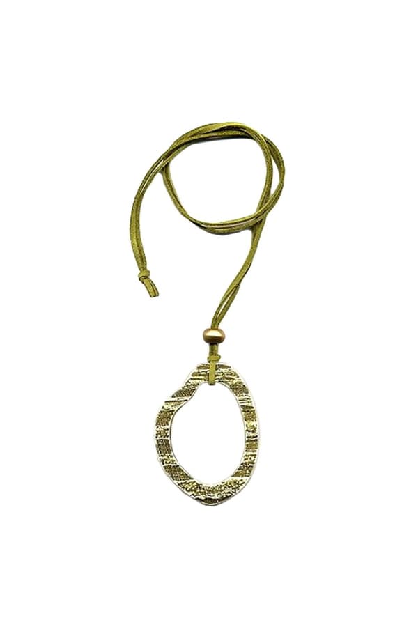 Necklace 75x55mm Tree Ring Plastic Olive Green Leather Strap Green 90cm Chain - GL07552