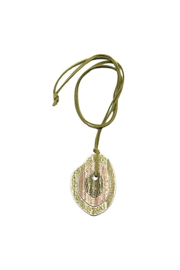 Necklace 75x55mm 3 Tree Rings Plastic Green Beige Leather Strap Green 90cm - GL07547
