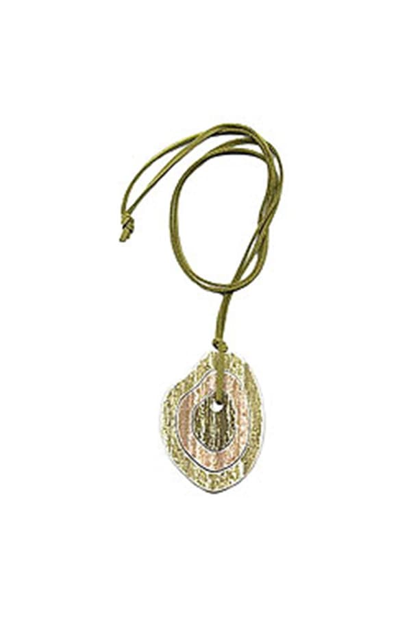 Necklace 75x55mm 3 Tree Rings Plastic Green Beige Leather Strap Green 90cm - GL07547