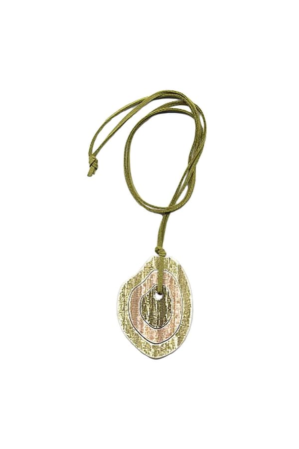 Necklace 75x55mm 3 Tree Rings Plastic Green Beige Leather Strap Green 90cm - GL07547