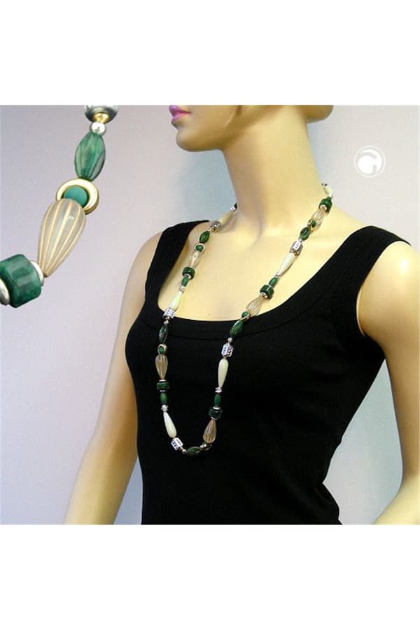 Necklace Beads Mint-Green & Silver 90cm - GL04995