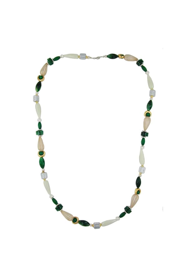 Necklace Beads Mint-Green & Silver 90cm - GL04995