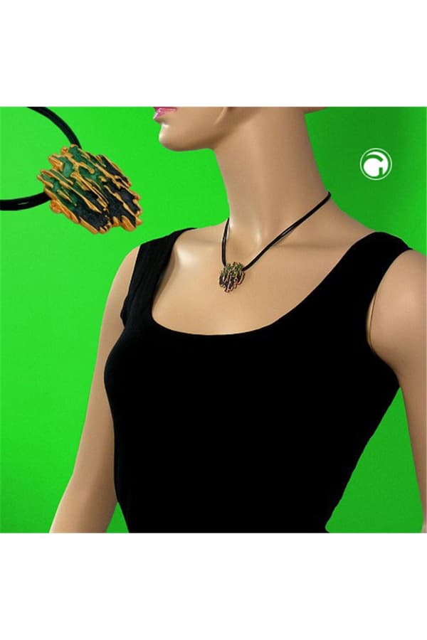 Necklace Tree Bark Design Dark Green/ Gilded - GL05003