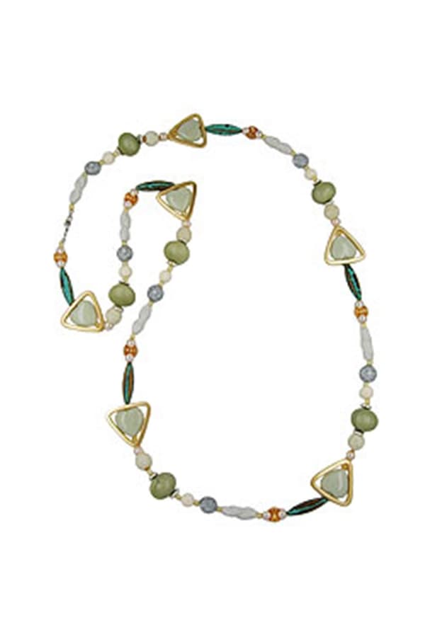Necklace Beads Green-Patina-Gold 110cm - GL04988