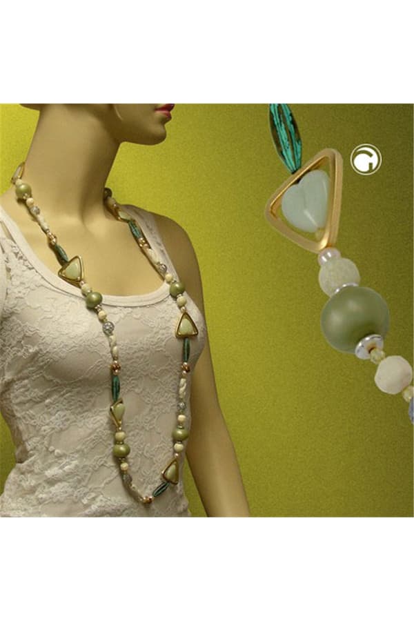 Necklace Beads Green-Patina-Gold 110cm - GL04988