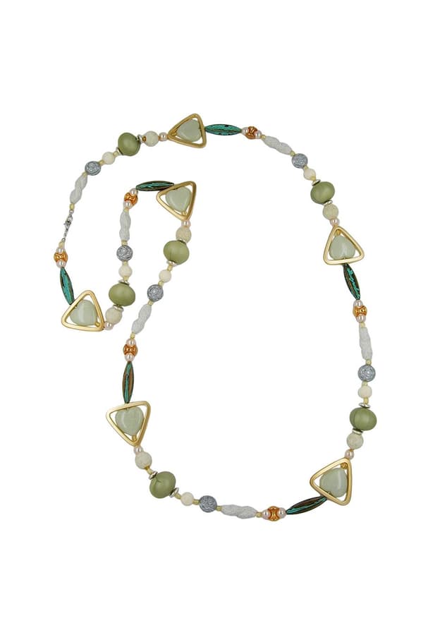 Necklace Beads Green-Patina-Gold 110cm - GL04988