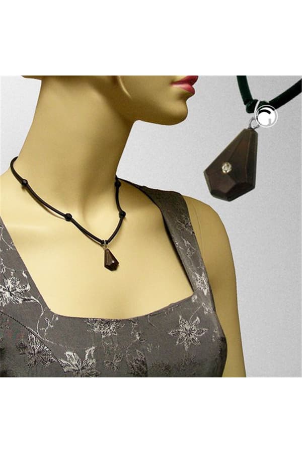 Necklace Trapezium Pendant Rhinestone Brown - GL04191
