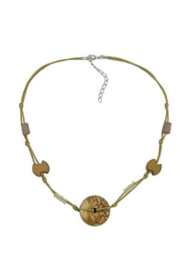 Necklace Olive Disk Stone Beads Silky Sheen - GL02830