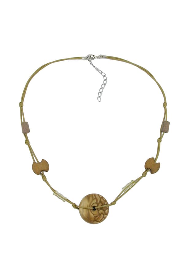 Necklace Olive Disk Stone Beads Silky Sheen - GL02830