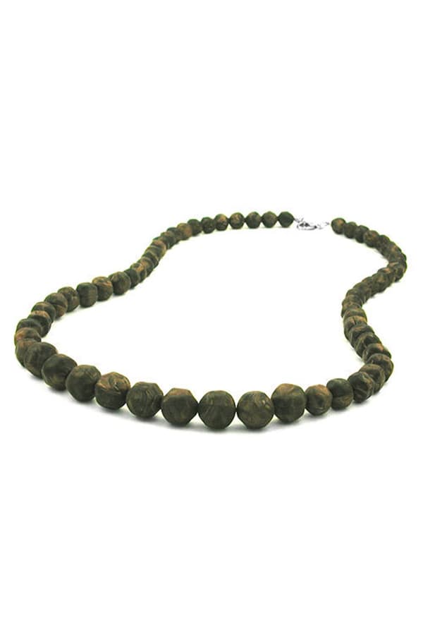 Necklace Baroque Beads Olive-Green Marbled - GL02171