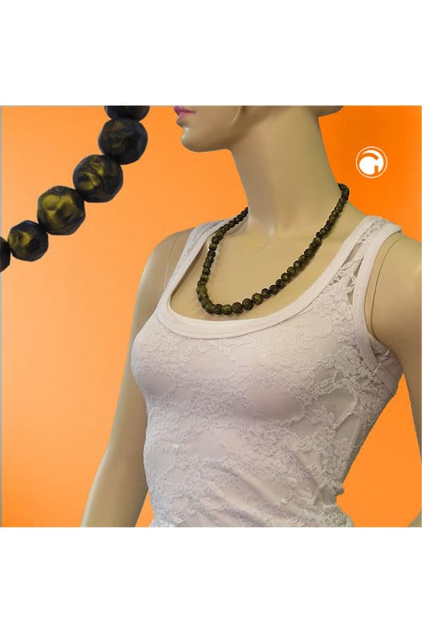 Necklace Baroque Beads Olive-Green Marbled - GL02171