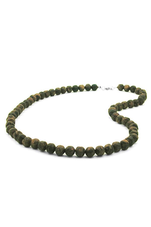 Necklace Baroque Beads 10mm Olive-Green Marbled - GL02169