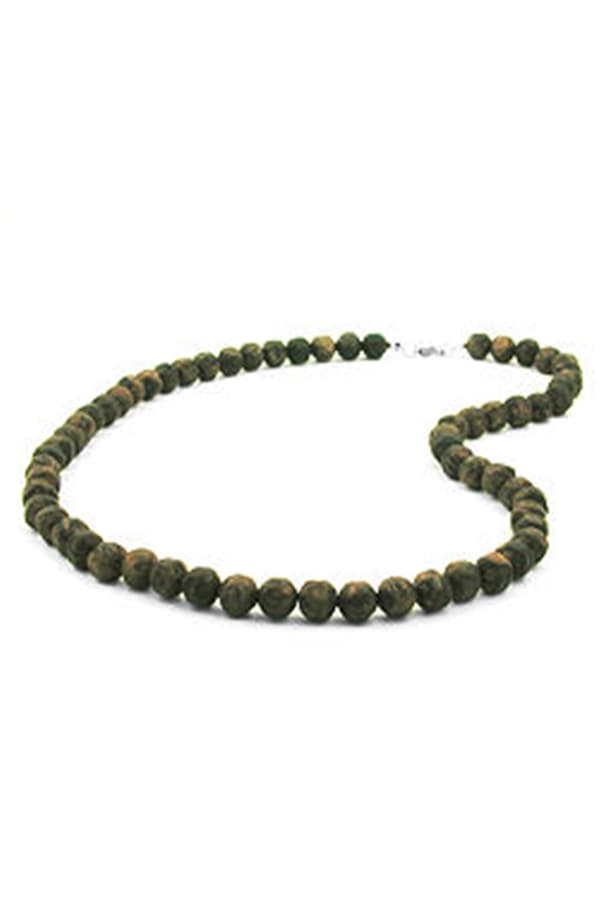 Necklace Baroque Beads 10mm Olive-Green Marbled - GL02169