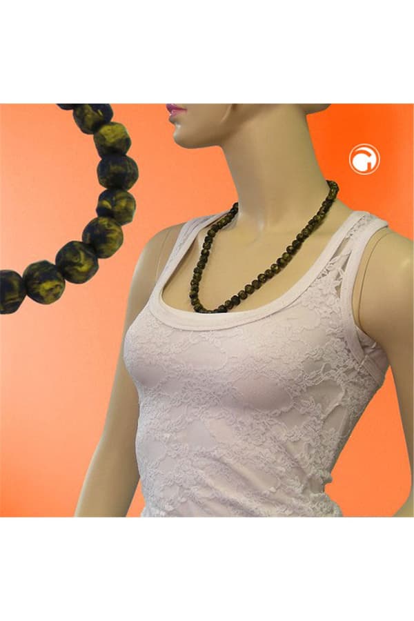 Necklace Baroque Beads 10mm Olive-Green Marbled - GL02169