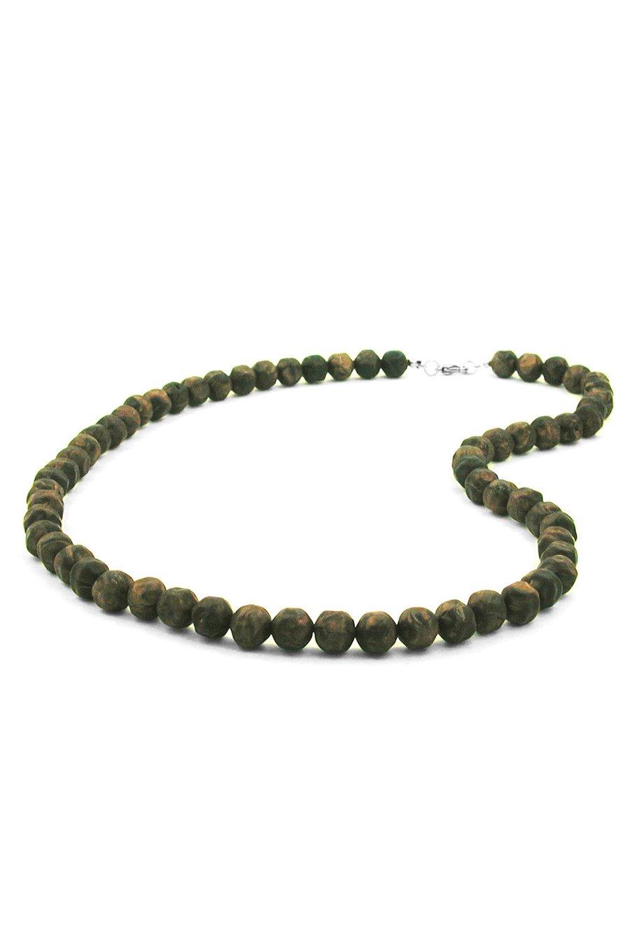 NECKLACE BAROQUE BEADS 10MM OLIVE-GREEN MARBLED