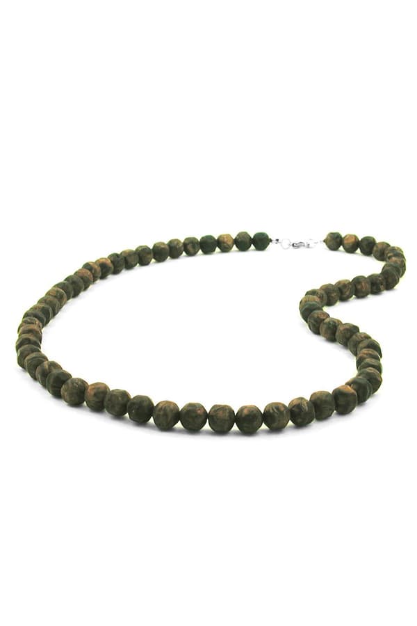 Necklace Baroque Beads 10mm Olive-Green Marbled - GL02169