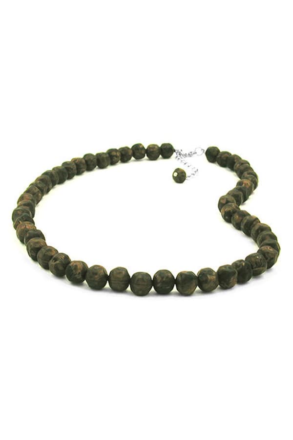 Necklace Baroque Beads 10mm Olive-Green Marbled - GL02164
