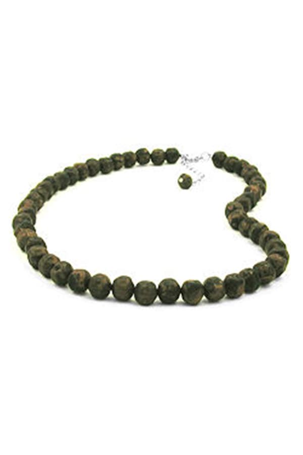 Necklace Baroque Beads 10mm Olive-Green Marbled - GL02164
