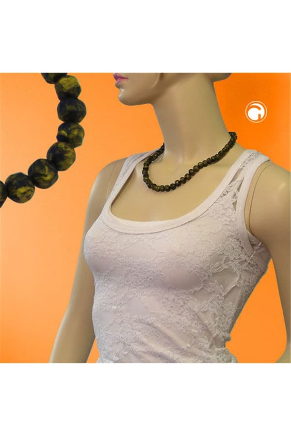 Necklace Baroque Beads 10mm Olive-Green Marbled - GL02164