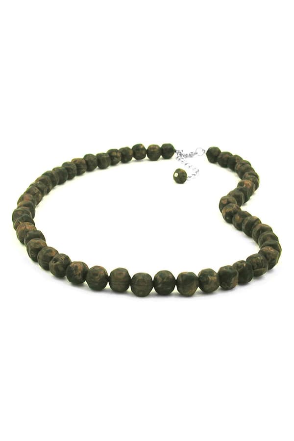 Necklace Baroque Beads 10mm Olive-Green Marbled - GL02164