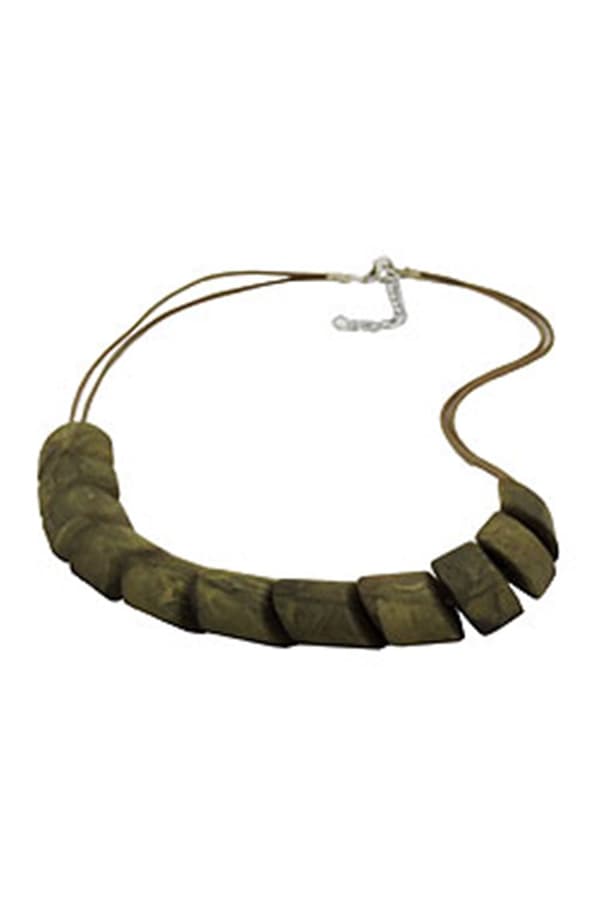 Necklace Slanted Beads Olive Marbled Cord Olive - GL02132