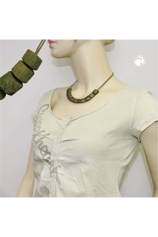 Necklace Slanted Beads Olive Marbled Cord Olive - GL02132