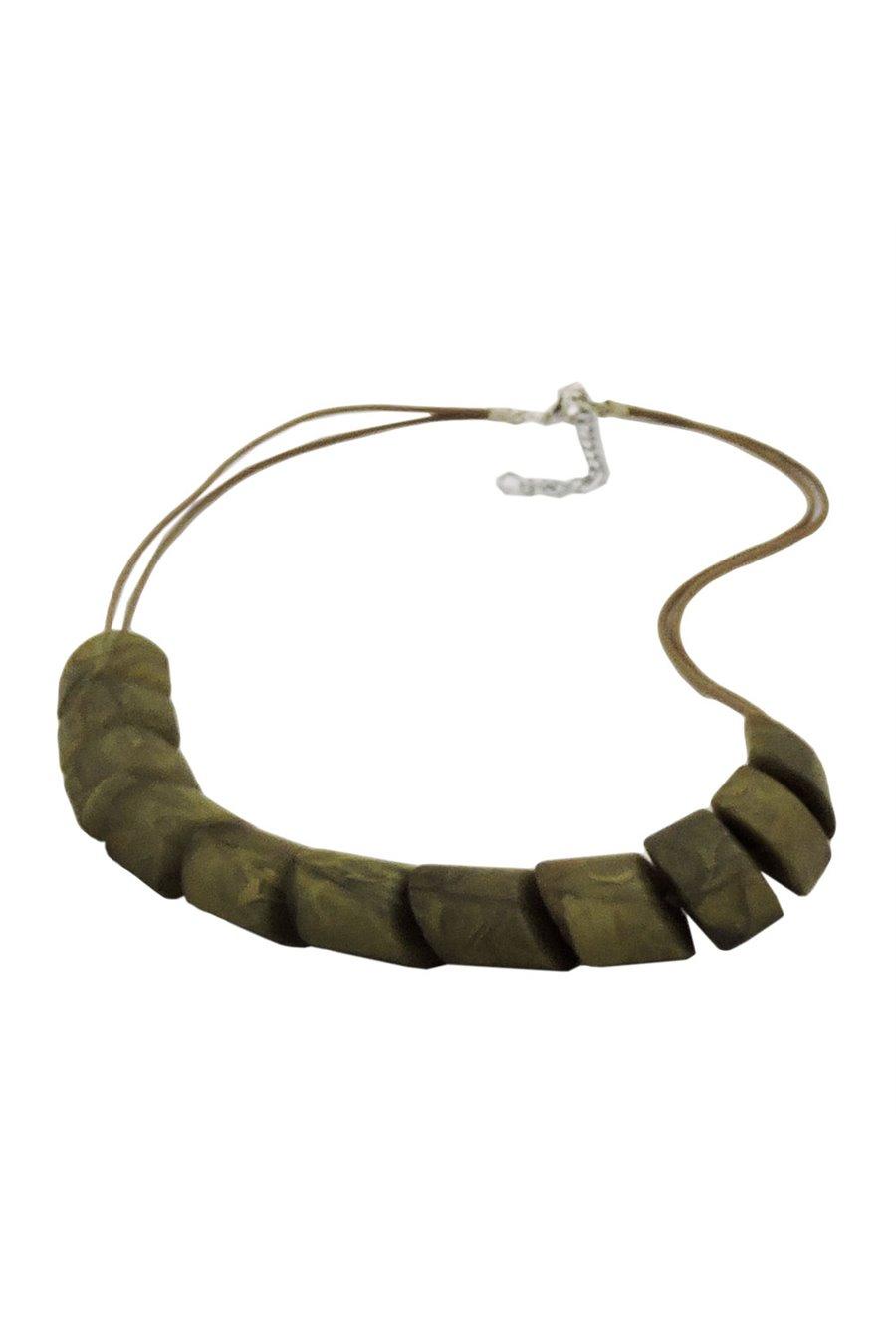 NECKLACE SLANTED BEADS OLIVE MARBLED CORD OLIVE