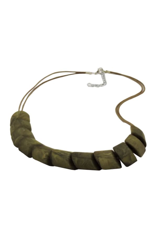 Necklace Slanted Beads Olive Marbled Cord Olive - GL02132