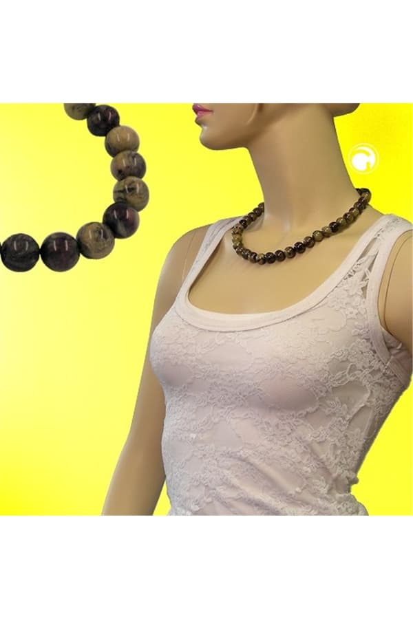 Necklace Beads 12mm Green-Black 50cm - GL02104
