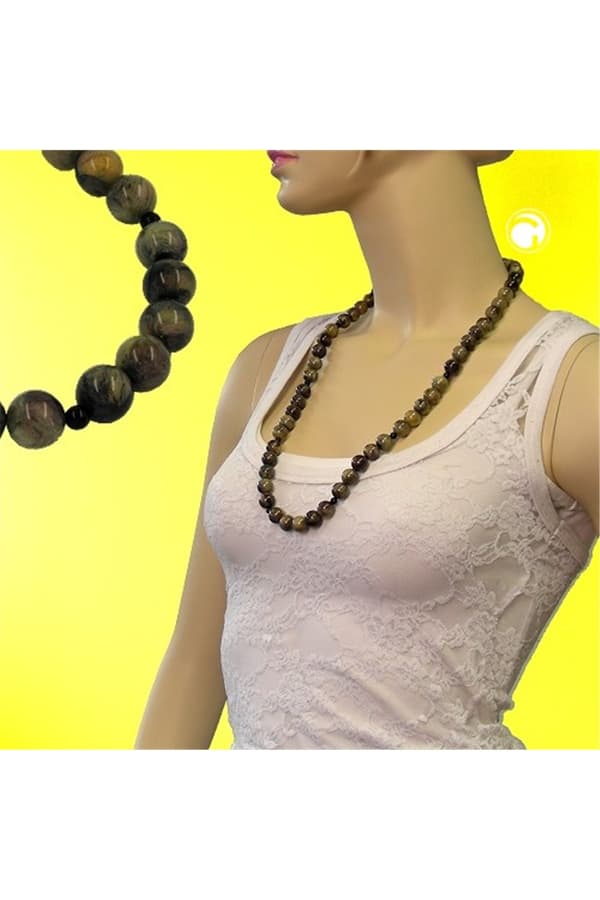 Necklace Beads 12mm Green-Black 75cm - GL02103