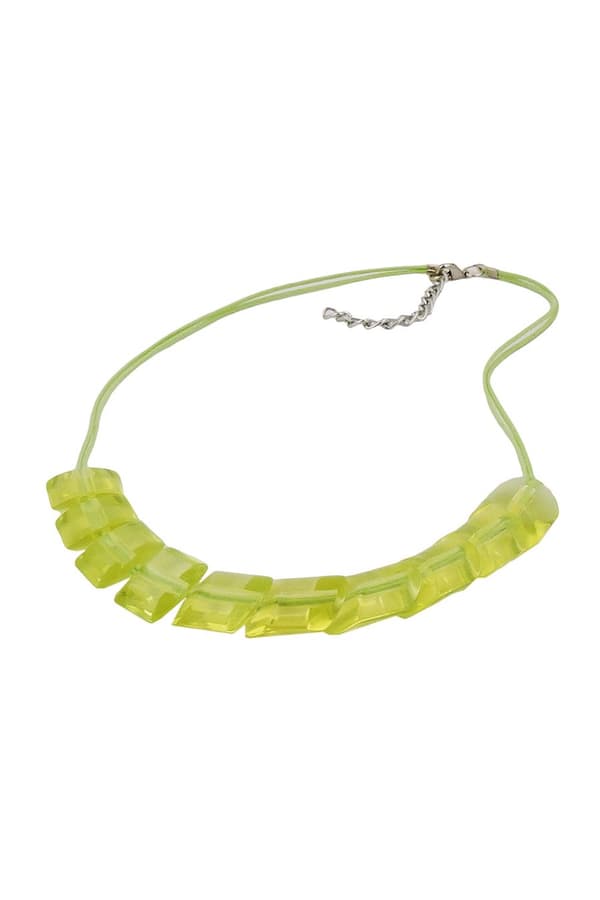 Necklace Slanted Beads Kiwi-Green Cord Light Green - GL02088