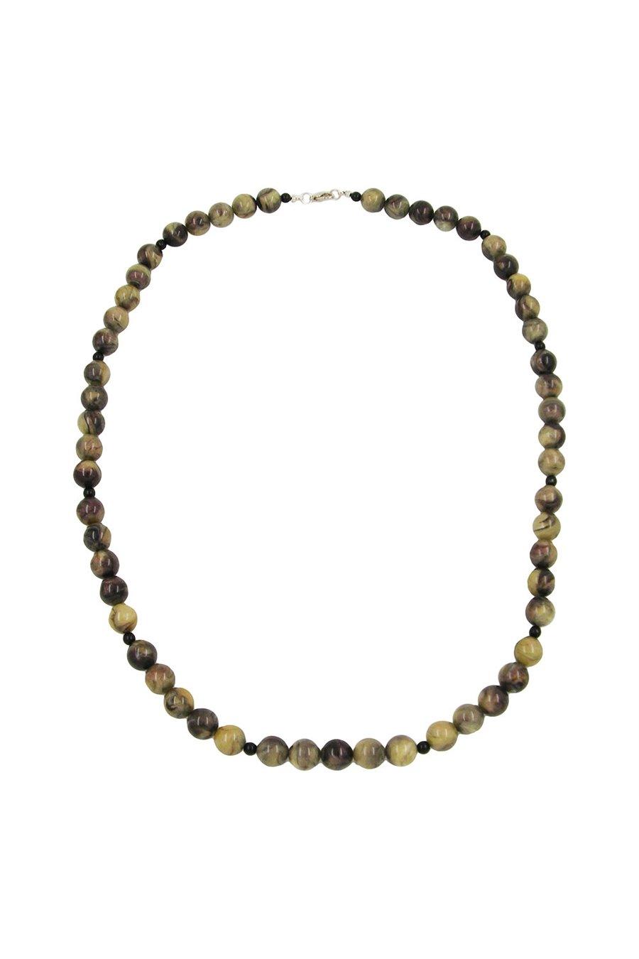 NECKLACE BEADS 8MM OLIVE GREEN/ GREY MARBLED