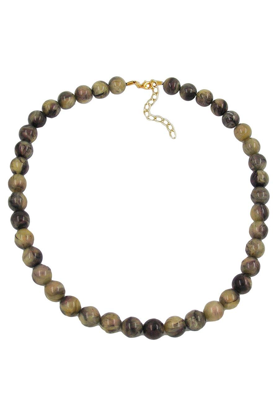 NECKLACE BEADS OLIVE GREEN/ GREY MARBLED