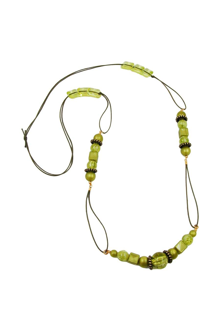 NECKLACE GREEN-OLIVE BEADS 100CM