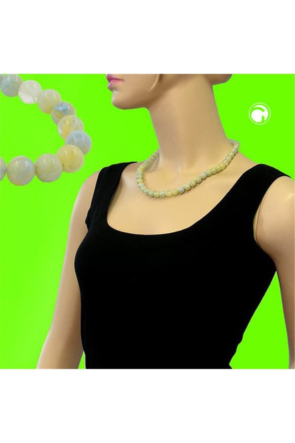 Necklace Beads 10mm Yellow-Green 50cm - GL01507-50