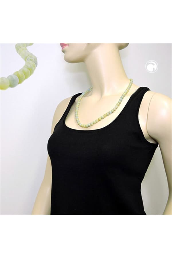 Necklace Beads 8mm Green-White 60cm - GL01497-60