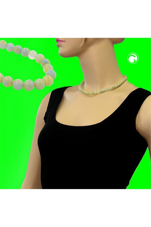 Necklace Beads 8mm Green-White 40cm - GL01497-40