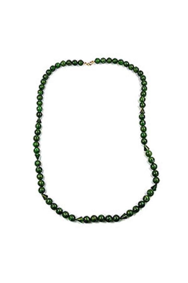 Necklace Beads 12mm Green/ Gold - GL01275