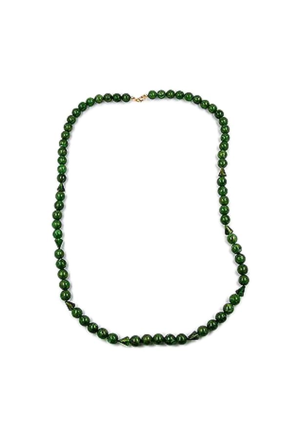 Necklace Beads 12mm Green/ Gold - GL01275