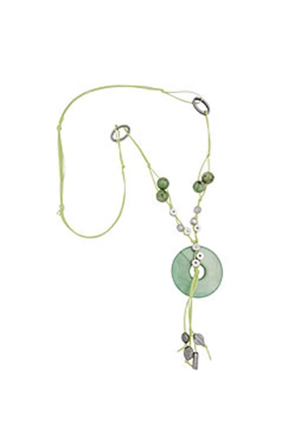 Necklace Silk-Green Round Pendant - GL01148