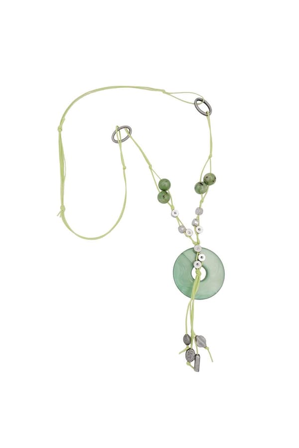 Necklace Silk-Green Round Pendant - GL01148