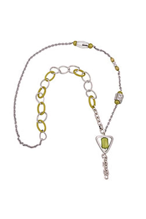 Necklace Green Beads Chain Links - GL01146