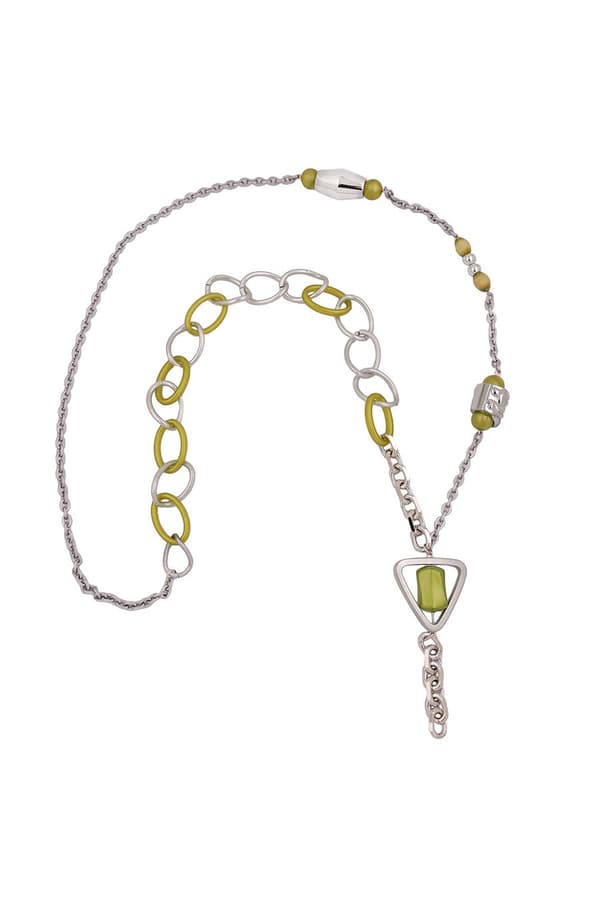 Necklace Green Beads Chain Links - GL01146