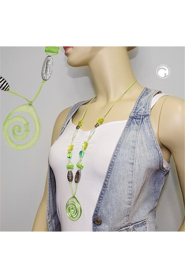Necklace Green-Yellow-Colored Beads - GL01139