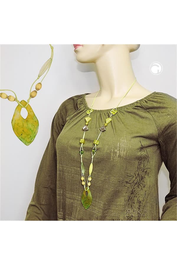 Necklace Beads And 2-Fold Cord Mint - GL01124