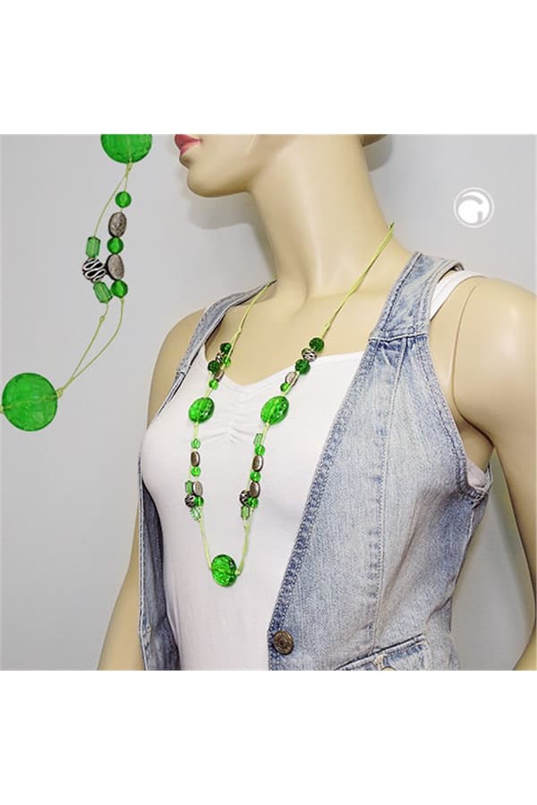 Necklace Green And Antique Silver Beads - GL01120