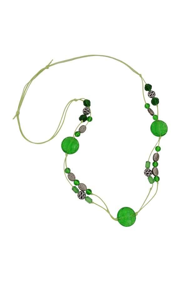 Necklace Green And Antique Silver Beads - GL01120