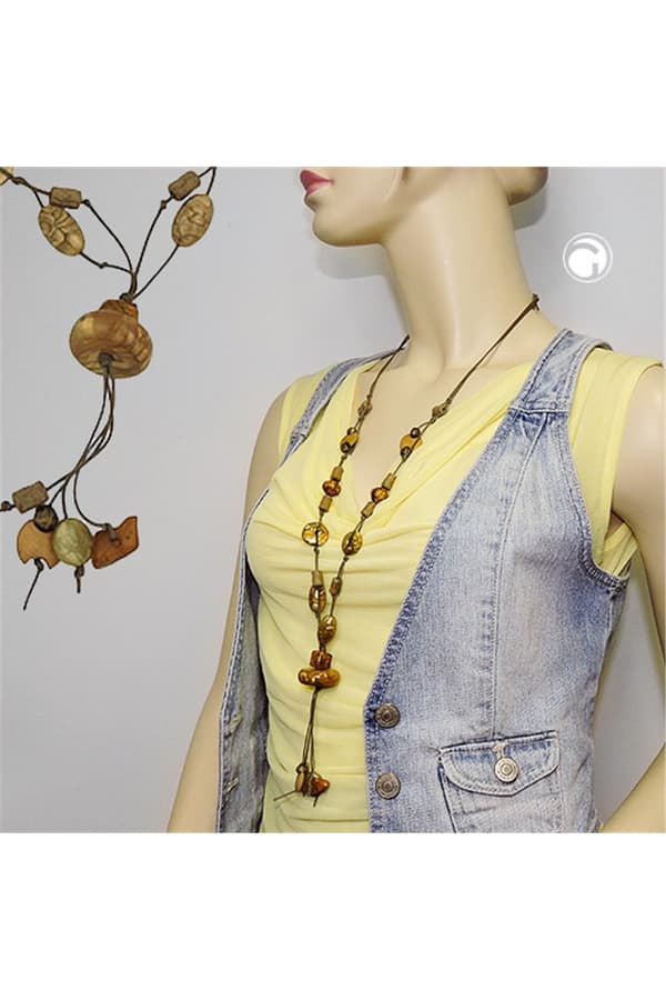 Necklace Beads Silk-Olive-Green - GL01115